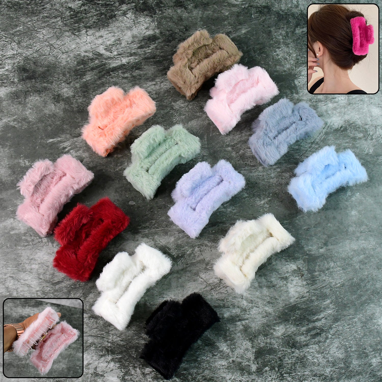 Big-size Soft Faux Fur Hair Claw Clips (12 Pc) Big-size Soft Faux Fur Hair Claw Clips (12 Pc)